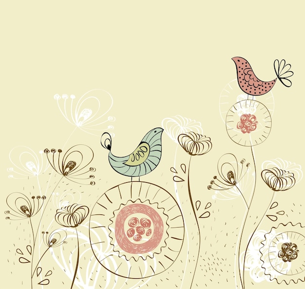 Vector flowers and birds