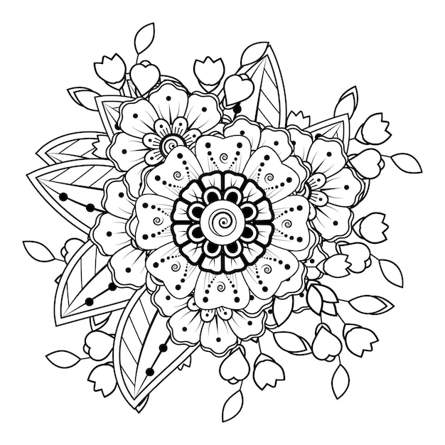 Flowers in black and white Doodle art for coloring book