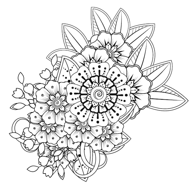 Flowers in black and white Doodle art for coloring book