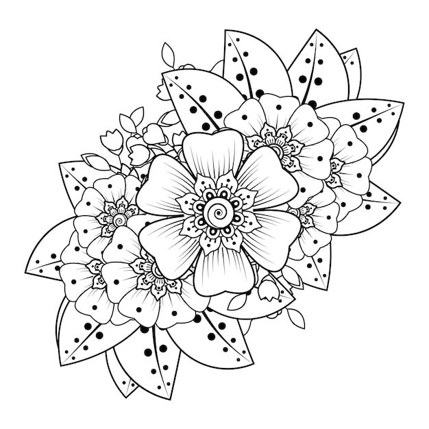 Fiori in bianco e nero doodle art per libro da colorare