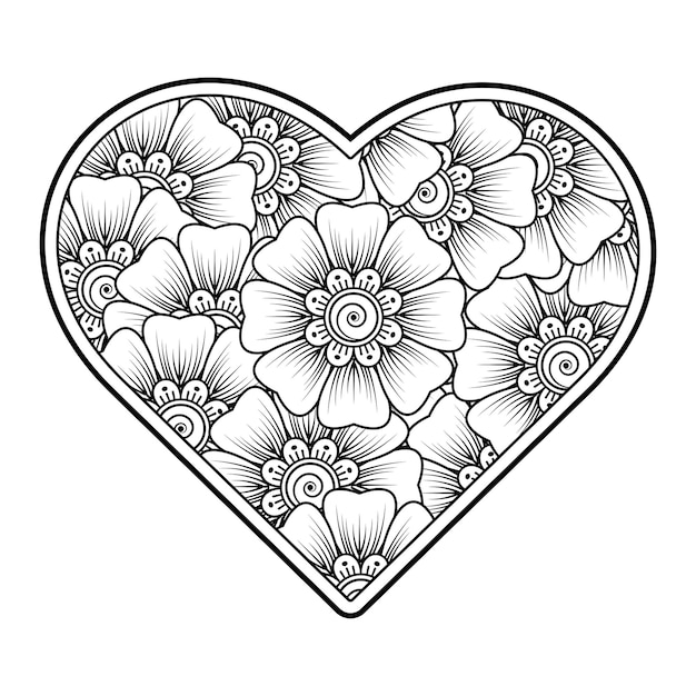 Flowers in black and white Doodle art for coloring book