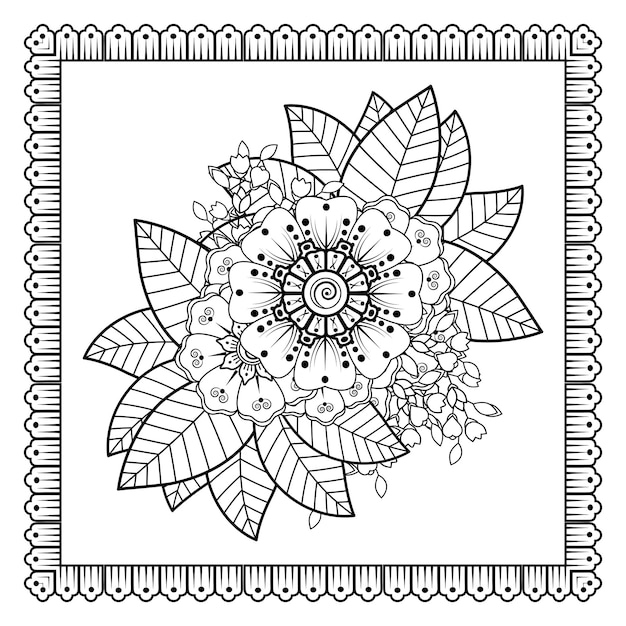 Flowers in black and white doodle art for coloring book