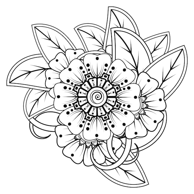 Flowers in black and white Doodle art for coloring book