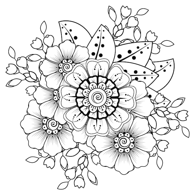Flowers in black and white Doodle art for coloring book