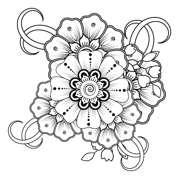 Flowers in black and white doodle art for coloring book