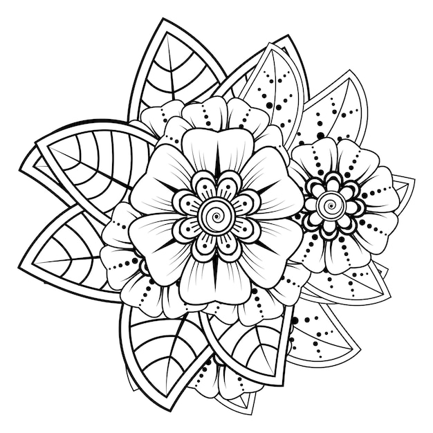 Flowers in black and white doodle art for coloring book