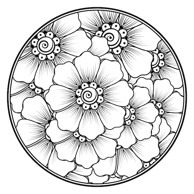 Flowers in black and white Doodle art for coloring book