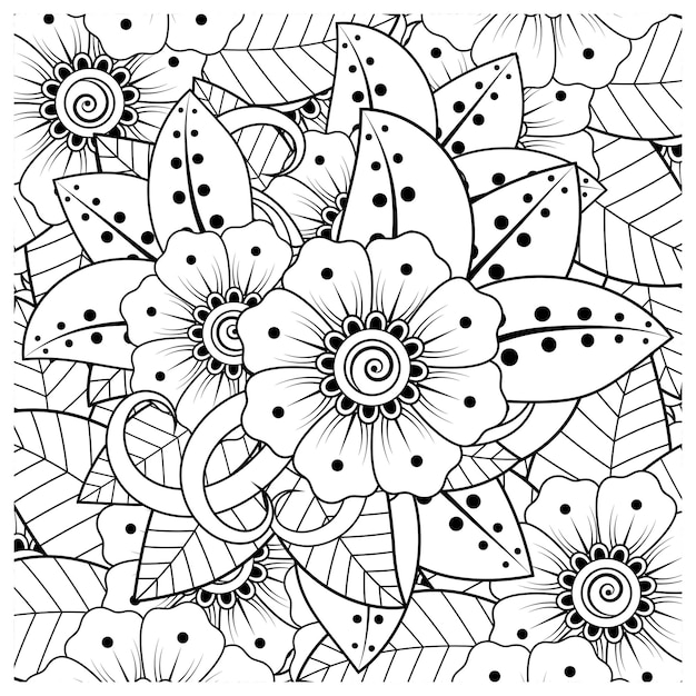 Flowers in black and white Doodle art for coloring book