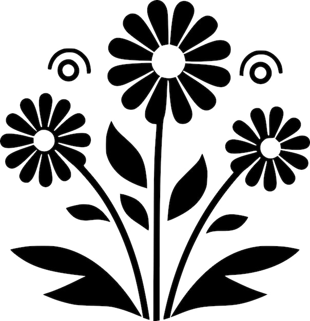 黒と白の花のベクトルイラスト