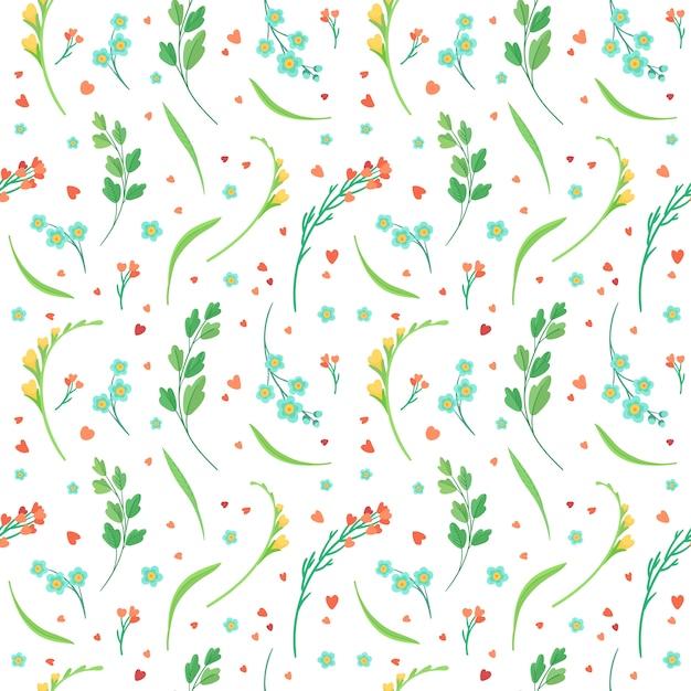 Vector flowers blossoms and leaves flat retro seamless pattern.