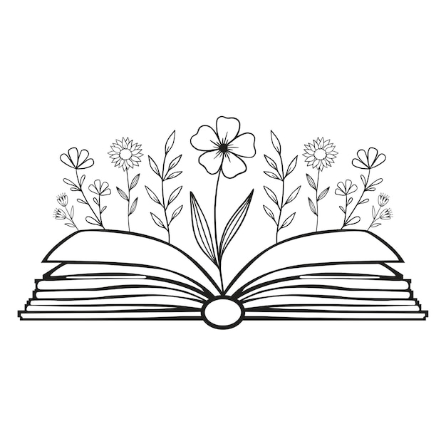 Цветы и книга svg дизайн Цветочный силуэт книги набор открытая книга с дикими цветами