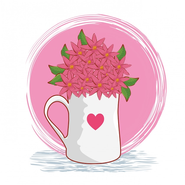 Букет цветов внутри чашки ко дню Святого Валентина