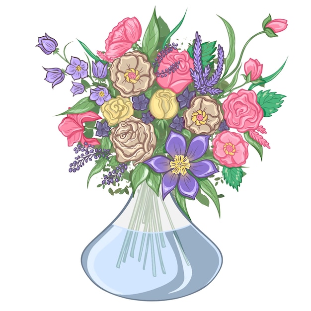 Vector flowers bouquet vintage hand painting pastel colours