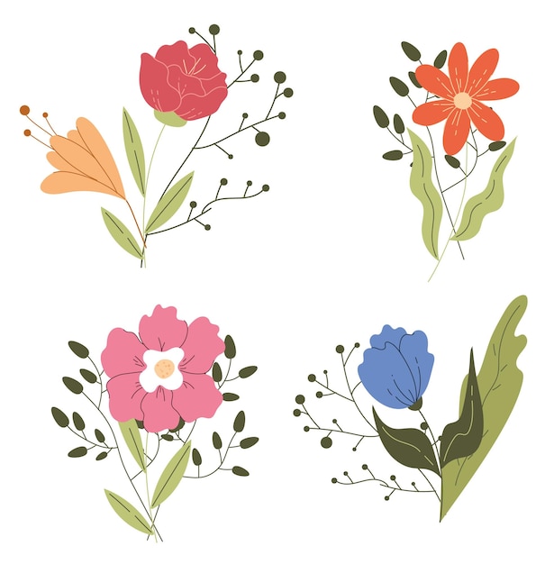 Flowers bouquets isolated set concept flat cartoon graphic design illustration