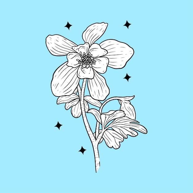 Vector flowers branch black and white hand drawn illustration