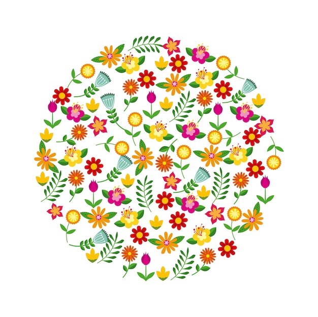 Flowers and branches in circle shape