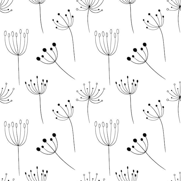 Flowers and branches seamless pattern on white