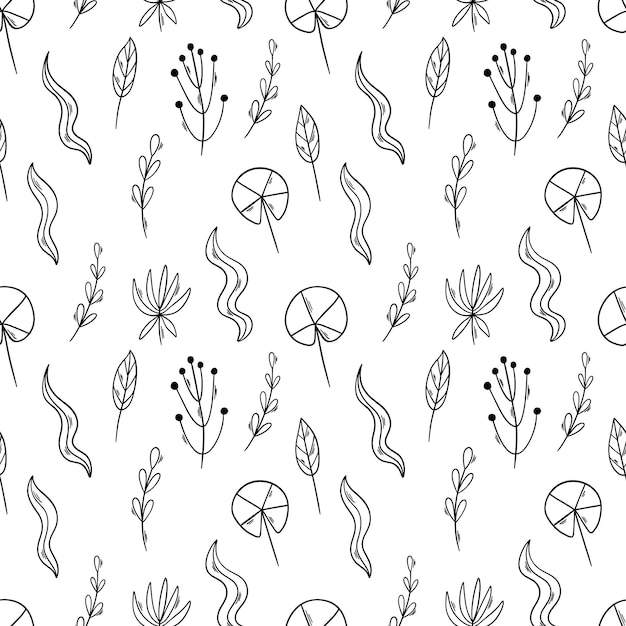 Flowers and branches seamless pattern on white