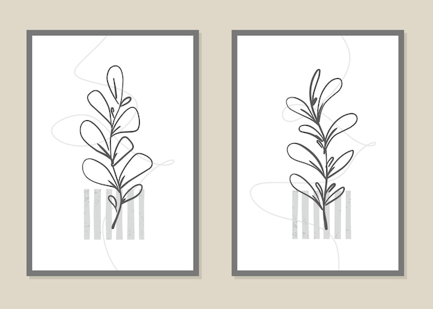 Flowers and branches wall art in line style