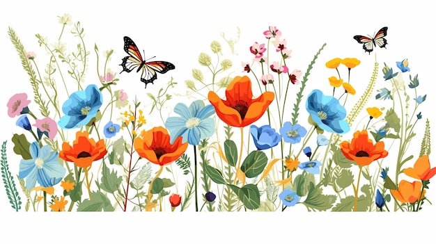 Flowers and butterflies vector background watercolor illiustration