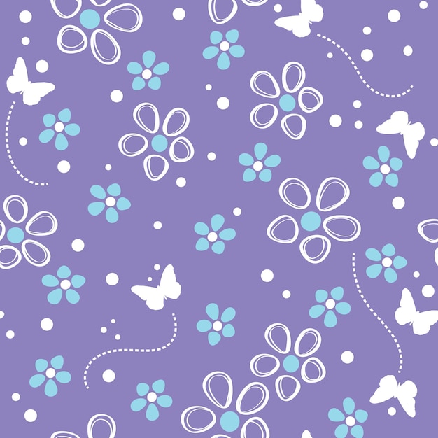 flowers and butterfly seamless vector pattern