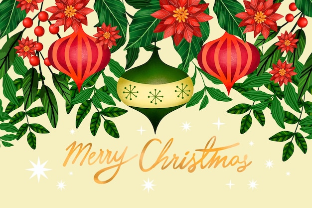 Vector flowers and christmas balls background