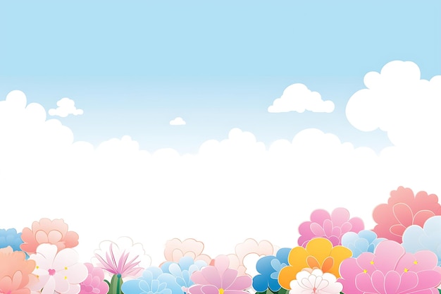 Vector flowers clouds background