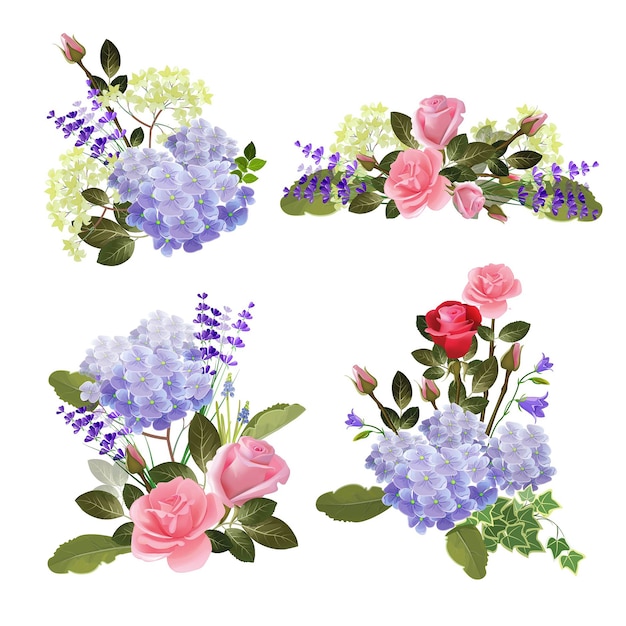 Flowers collection. herbal nature beautiful bouquets of flowers rose cartoon pictures