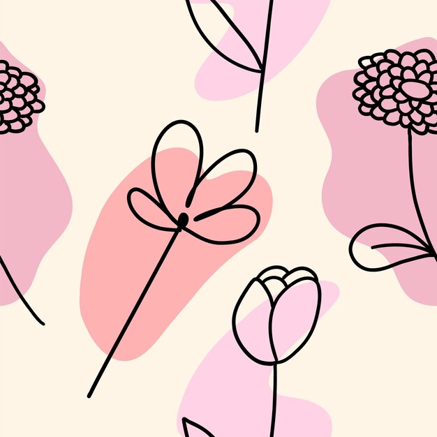 Flowers colorful seamless pattern in doodle style