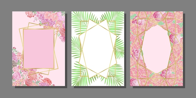 Vector flowers cover templates set for greeting cards