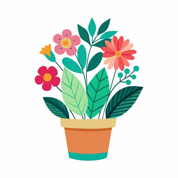 Vector flowers drawing with leaves