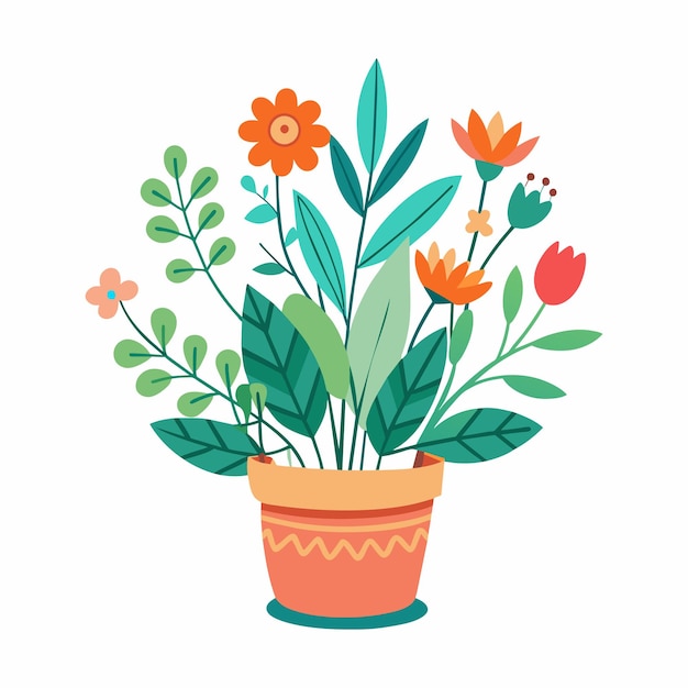 Vector flowers drawing with leaves