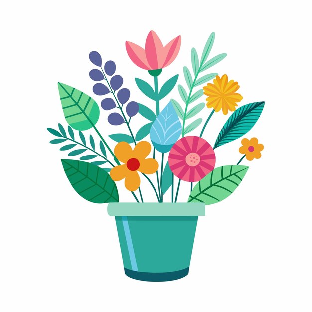 Vector flowers drawing with leaves