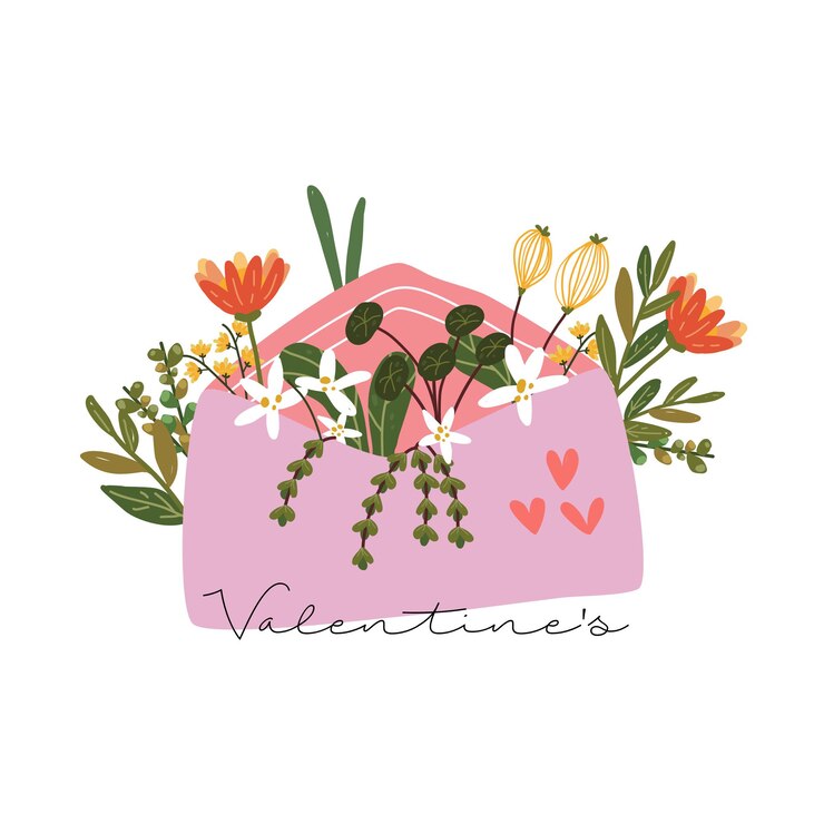 Vector flowers in an envelope. floral mail. happy valentine's day