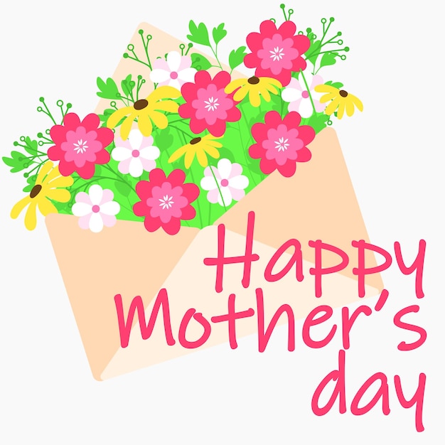 Flowers in envelope Happy Mother's Day square banner Vector illustration