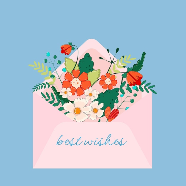 Flowers in the envelope isolated illustration. Botanical elements