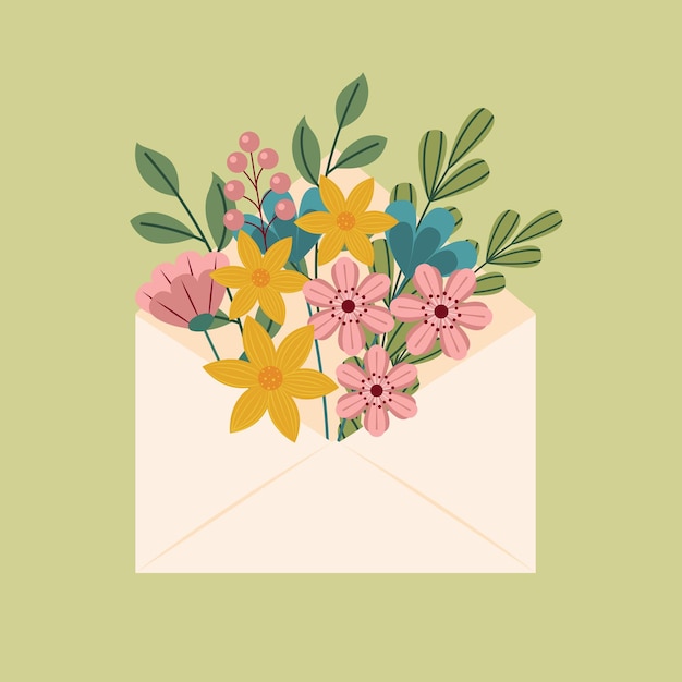 封筒の中の花 母の日 女性の日プレゼント 美しい花芸 植物学的な要素 ベクトルイラスト