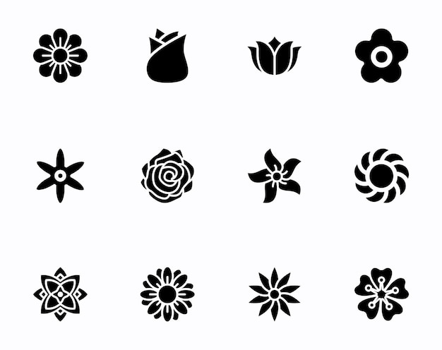 Vector flowers flat vector icons set
