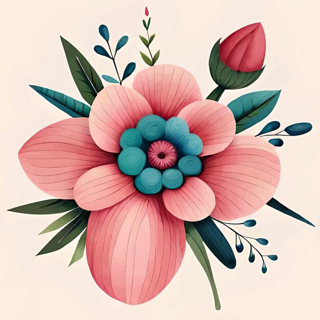 Flowers and flowers plants watercolor illustration