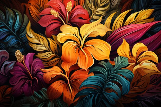 flowers and foliage colorful pattern spring summer background Colourful flowers Pattern Wallpaper