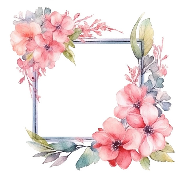 flowers frame watercolor style