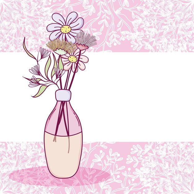 Flowers in glass jar purple and white card