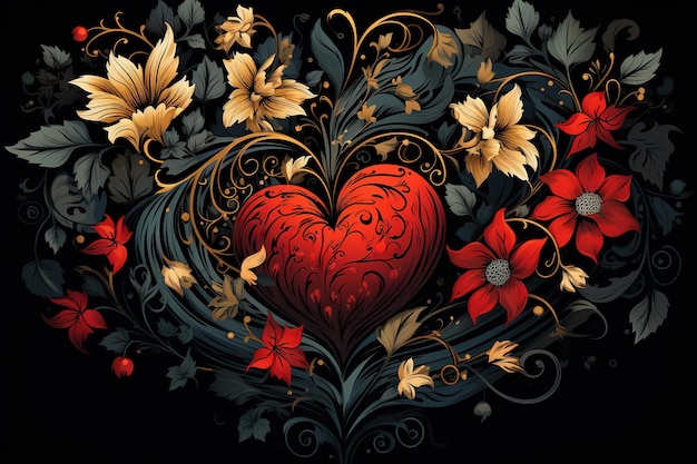 Vector flowers heart in traditional ukrainian petrikovka painting