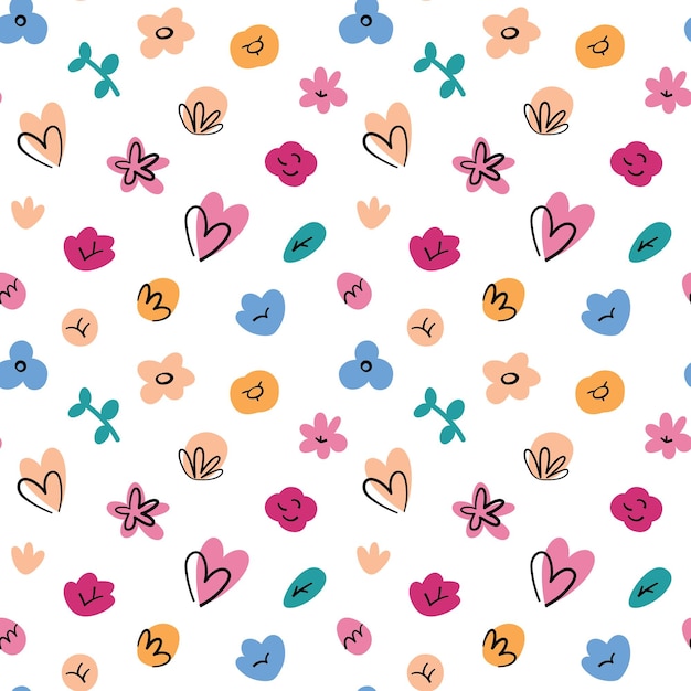 Flowers and hearts seamless pattern ornaments with roses tulips Valentines Day wrapping paper
