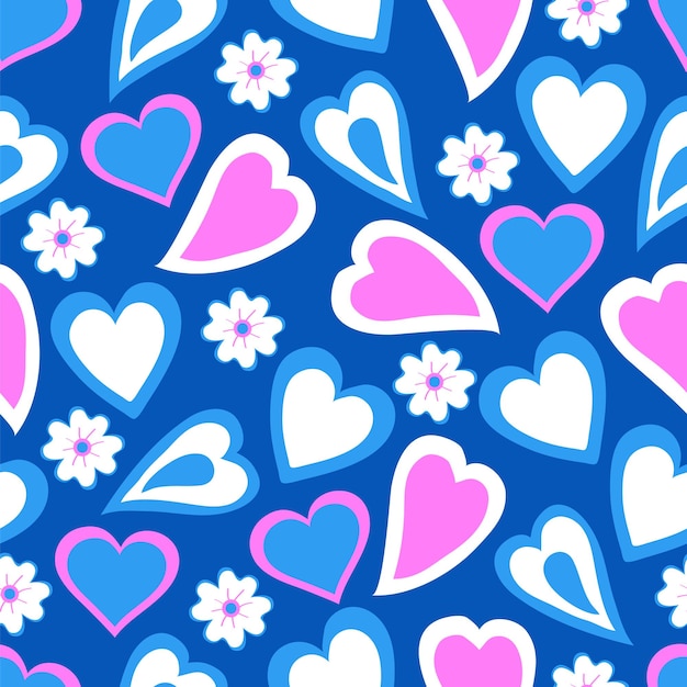 Flowers and hearts. Seamless pattern for Valentine's day