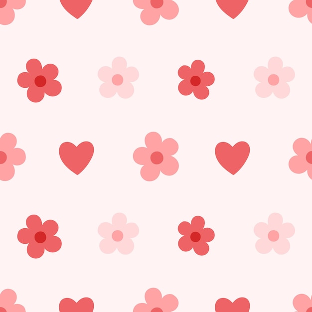 花と心はシームレスなパターンをベクトルします。かわいい花柄のデジタルペーパー