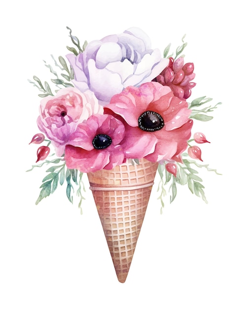 Vector flowers in icecream cone