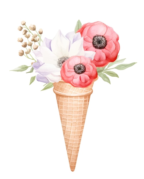 아이스크림 콘에 꽃
