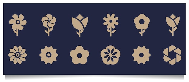 Flowers icon set flowers in modern simple cute round flower plant nature collection