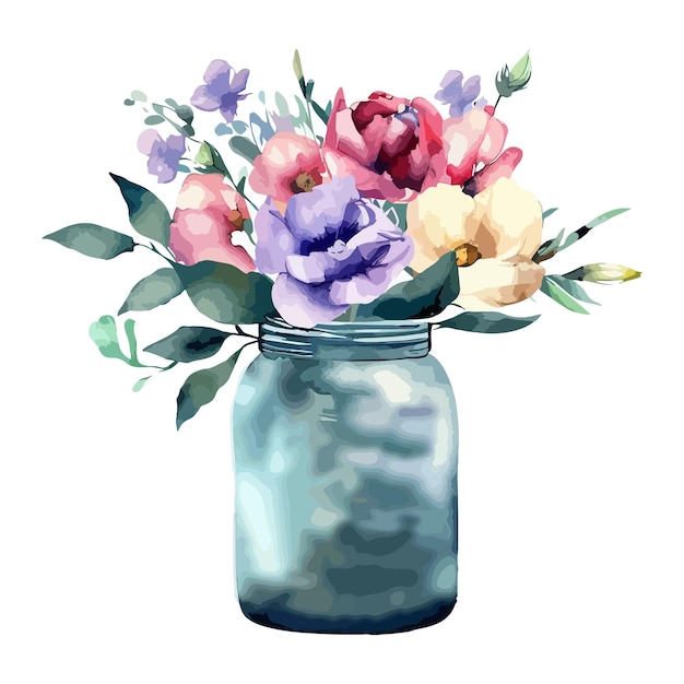 Flowers in Jar Watercolor Clipart
